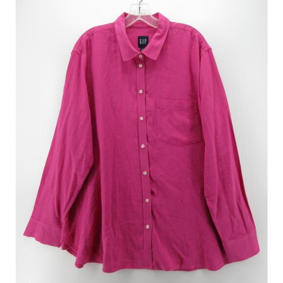 Gap Top XXL Linen Blend Tunic Shirt Button Down Pocket Preppy Woven - Picture 1 of 11